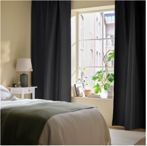ANNAKAJSA Room darkening curtains, 1 pair, anthracite/with heading tape, 145x250 cm