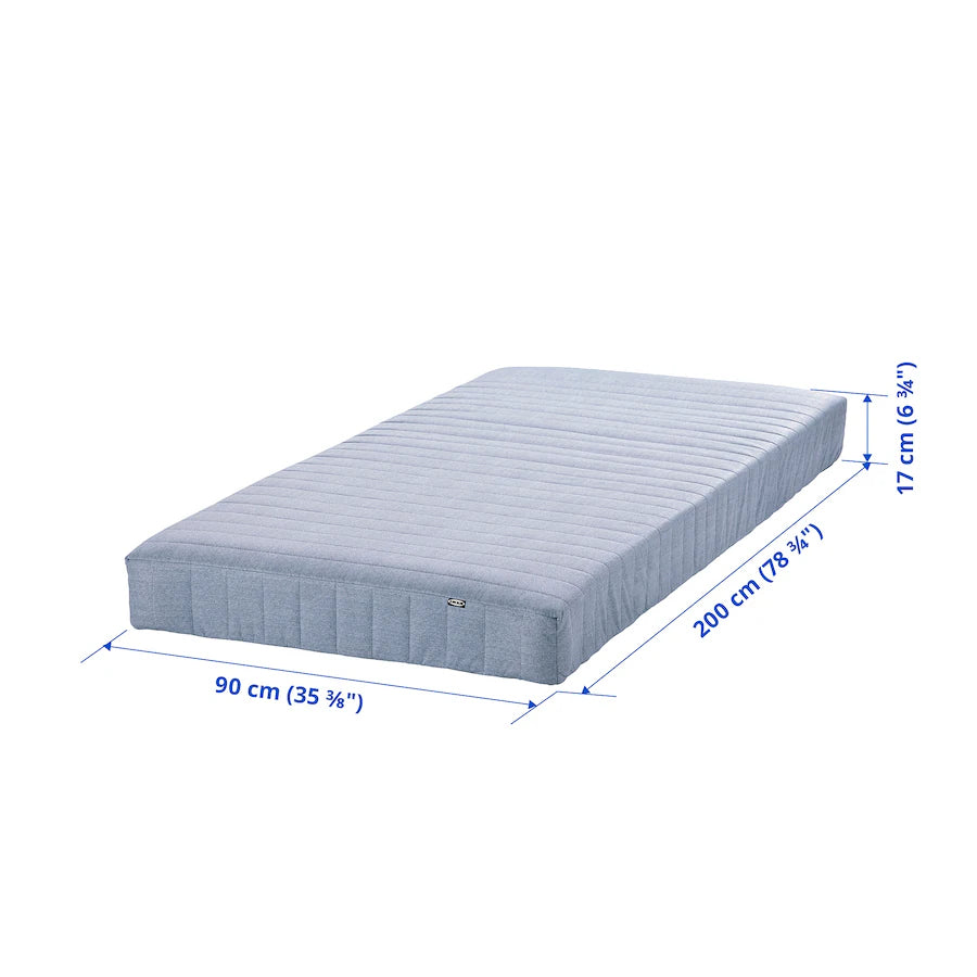 IKEA VADSÖ Sprung mattress, extra firm/light blue, 90x200 cm