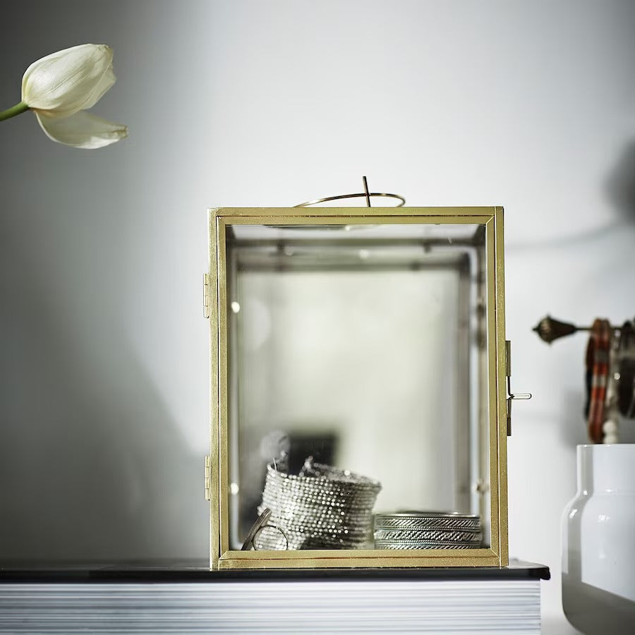 IKEA BOMARKEN Display box, gold-colour, 17x20x16 cm