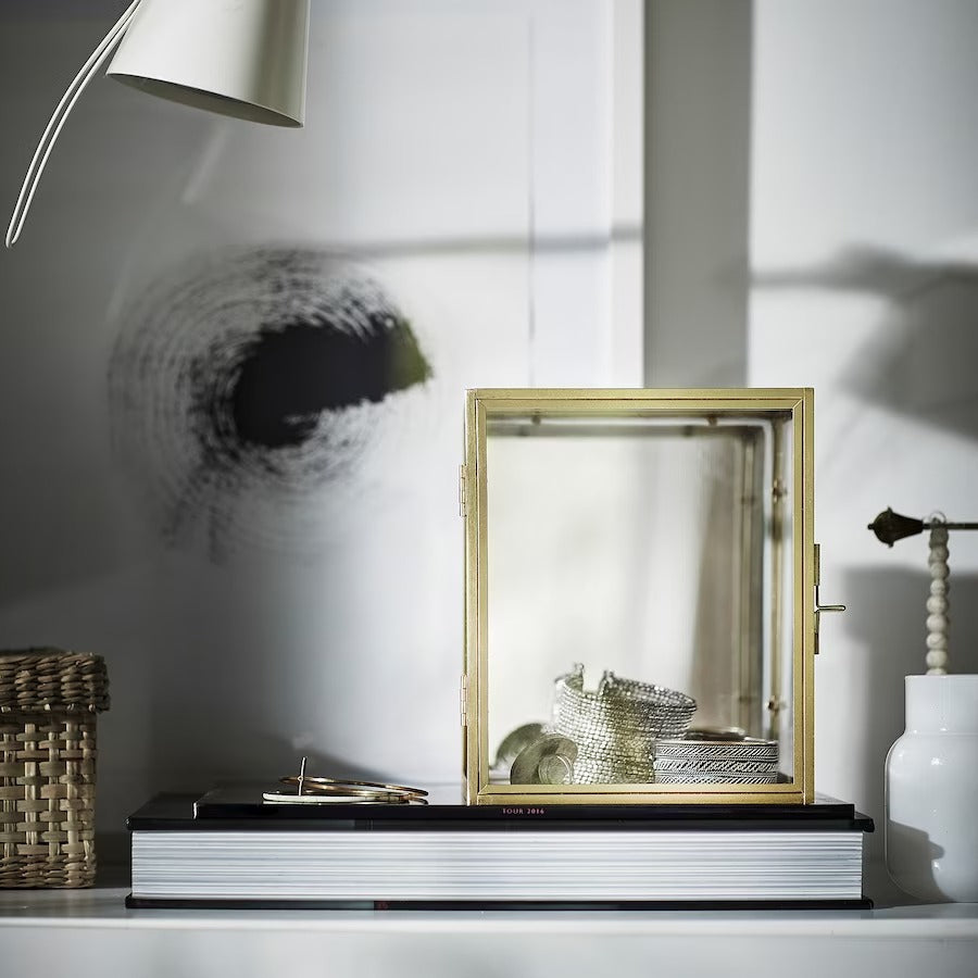 IKEA BOMARKEN Display box, gold-colour, 17x20x16 cm