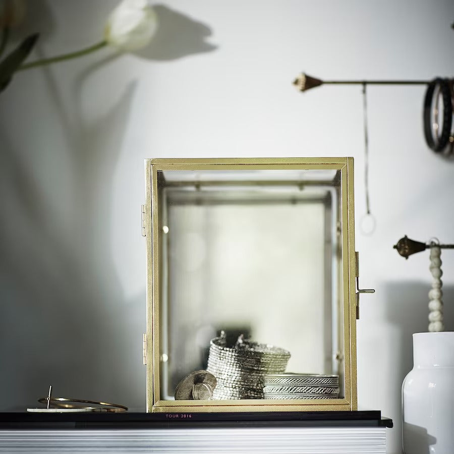 IKEA BOMARKEN Display box, gold-colour, 17x20x16 cm