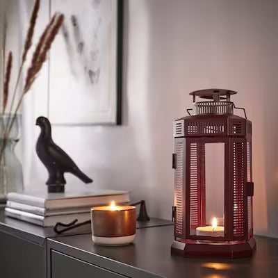 IKEA ENRUM Lantern for pillar candle, in/out, brown-red, 28 cm