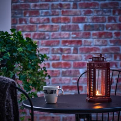 IKEA ENRUM Lantern for pillar candle, in/out, brown-red, 28 cm