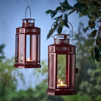 IKEA ENRUM Lantern for pillar candle, in/out, brown-red, 28 cm