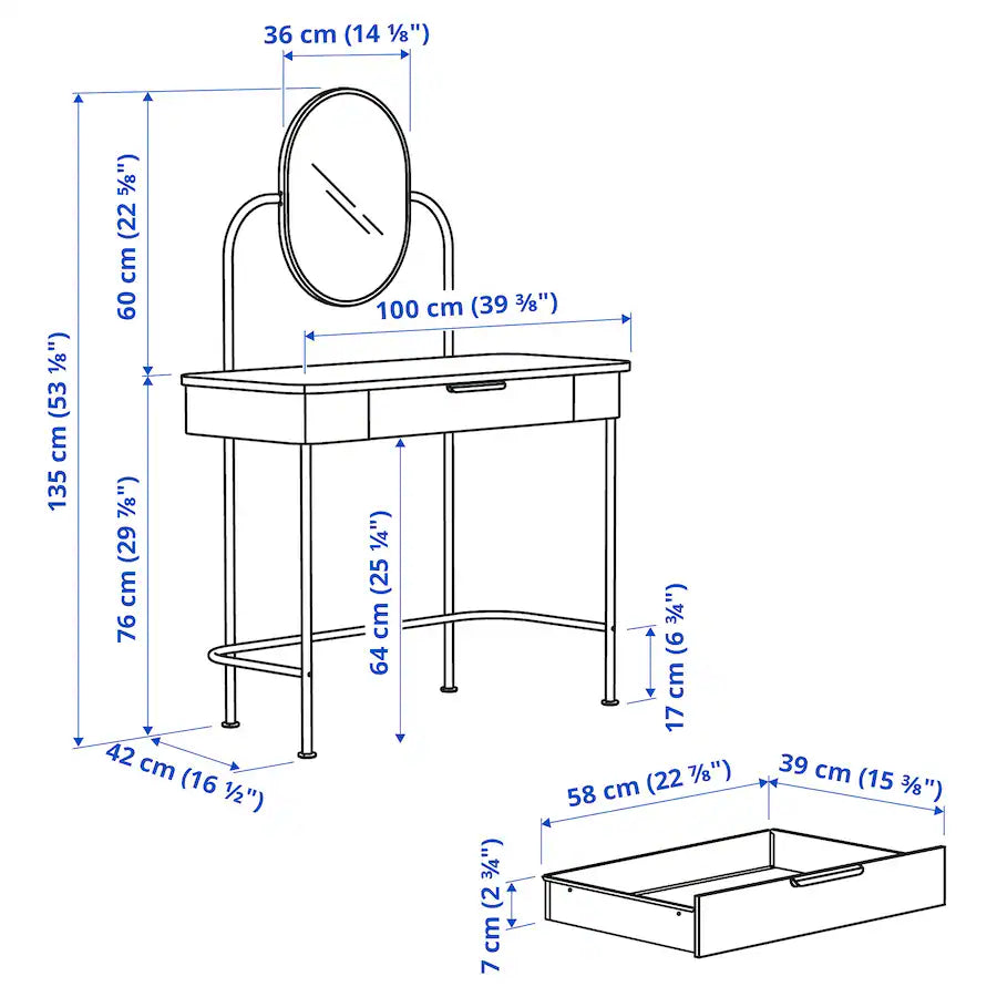 GRÅFJÄLLET
Dressing table, white, 100x42 cm