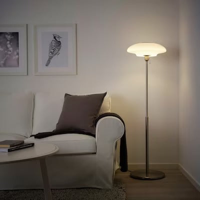 IKEA TÄLLBYN Floor lamp, nickel-plated/opal white glass, 135 cm